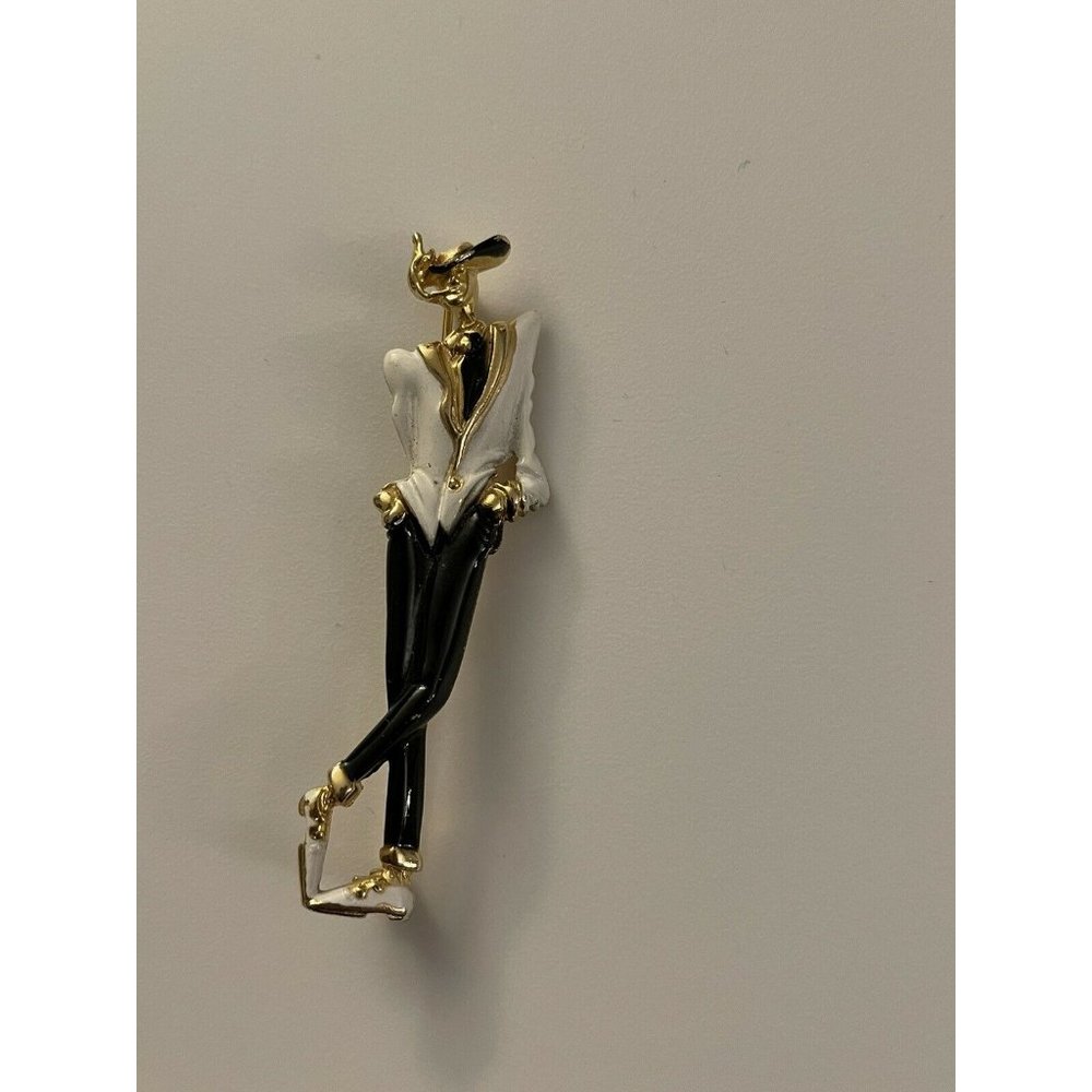 Novelty Pin Lady Women Dressed Up Black White Suit. D11